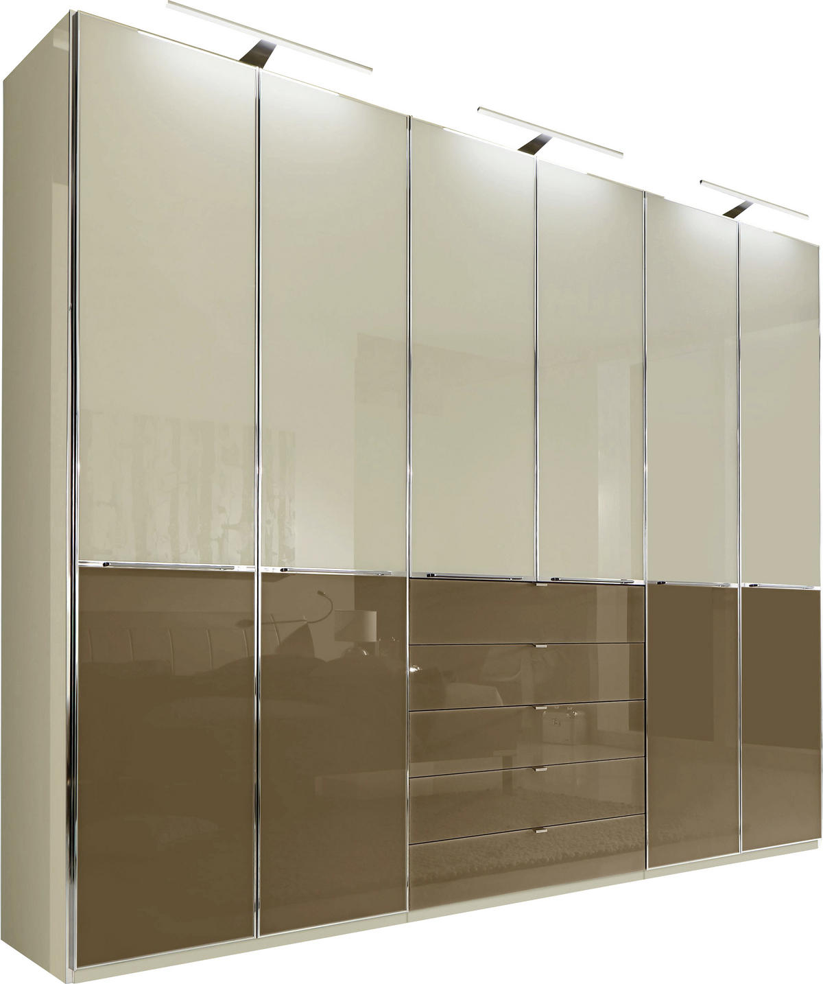 DREHTÜRENSCHRANK 300/236/62 cm 6-türig  - Chromfarben/Eichefarben, Design, Glas/Holzwerkstoff (300/236/62cm) - Novel