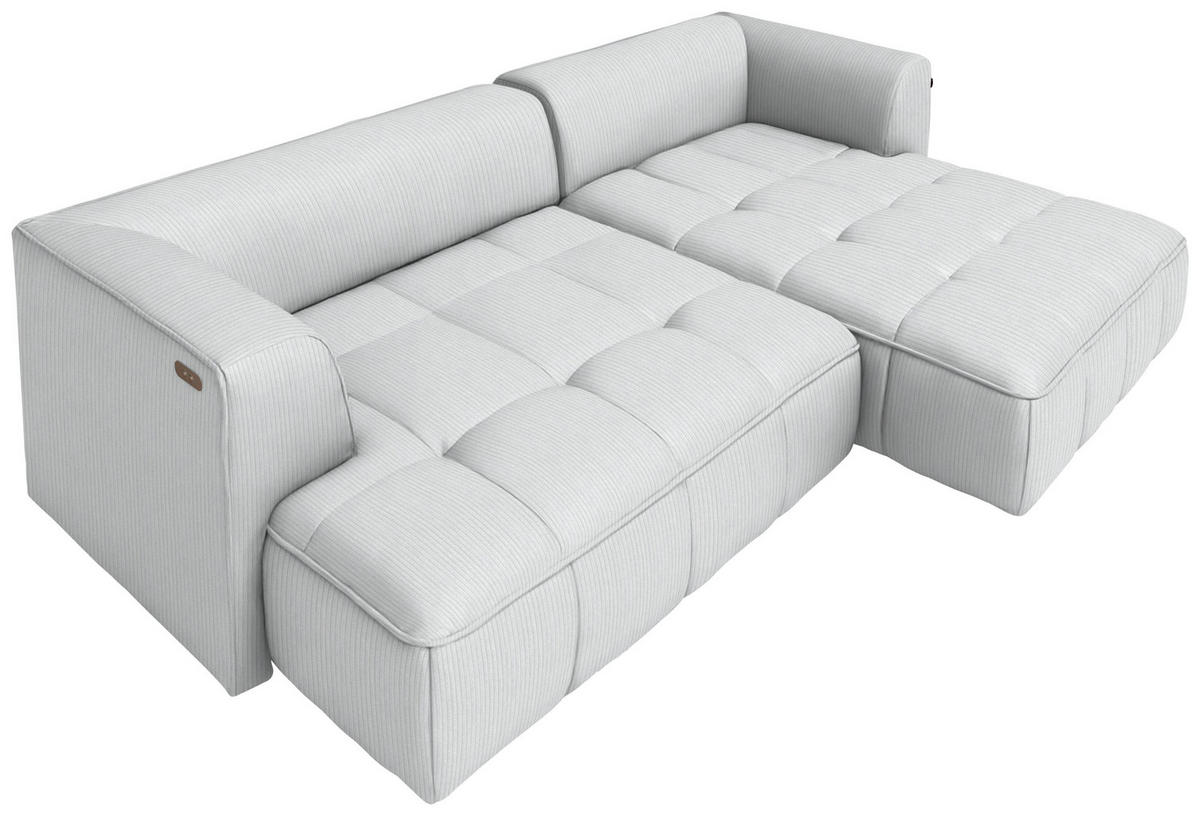 ECKSOFA Feincord Silberfarben  - Silberfarben/Schwarz, Design, Kunststoff/Textil (288/188cm) - Welnova