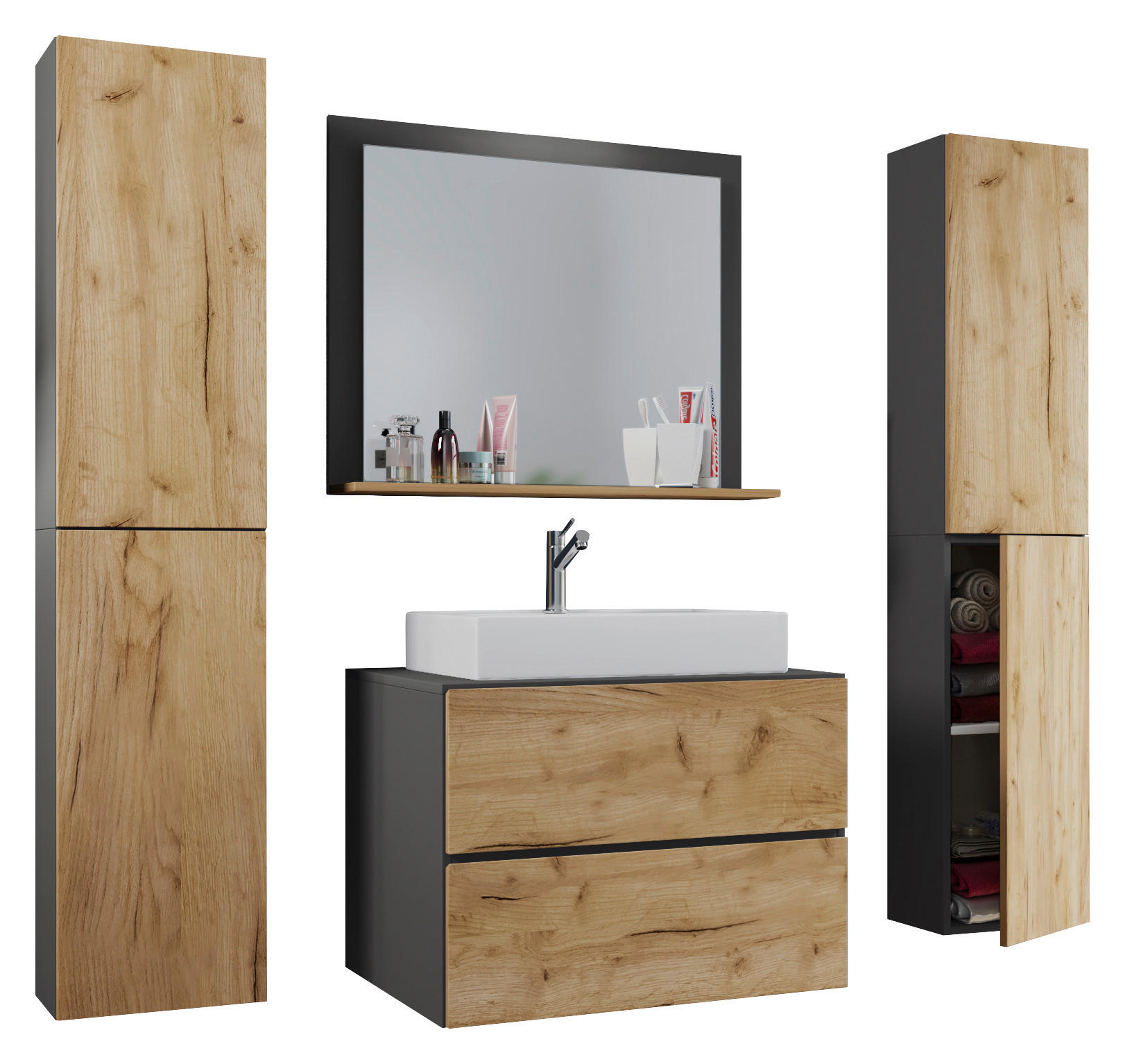 BADEZIMMER 5-teilig  in 127 cm  - Honigeiche/Anthrazit, MODERN, Keramik/Holzwerkstoff (127cm) - MID.YOU