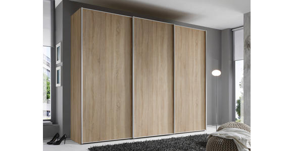 SCHWEBETÜRENSCHRANK 280/222/68 cm 3-türig  - Alufarben/Sonoma Eiche, Design, Holzwerkstoff/Metall (280/222/68cm) - Moderano