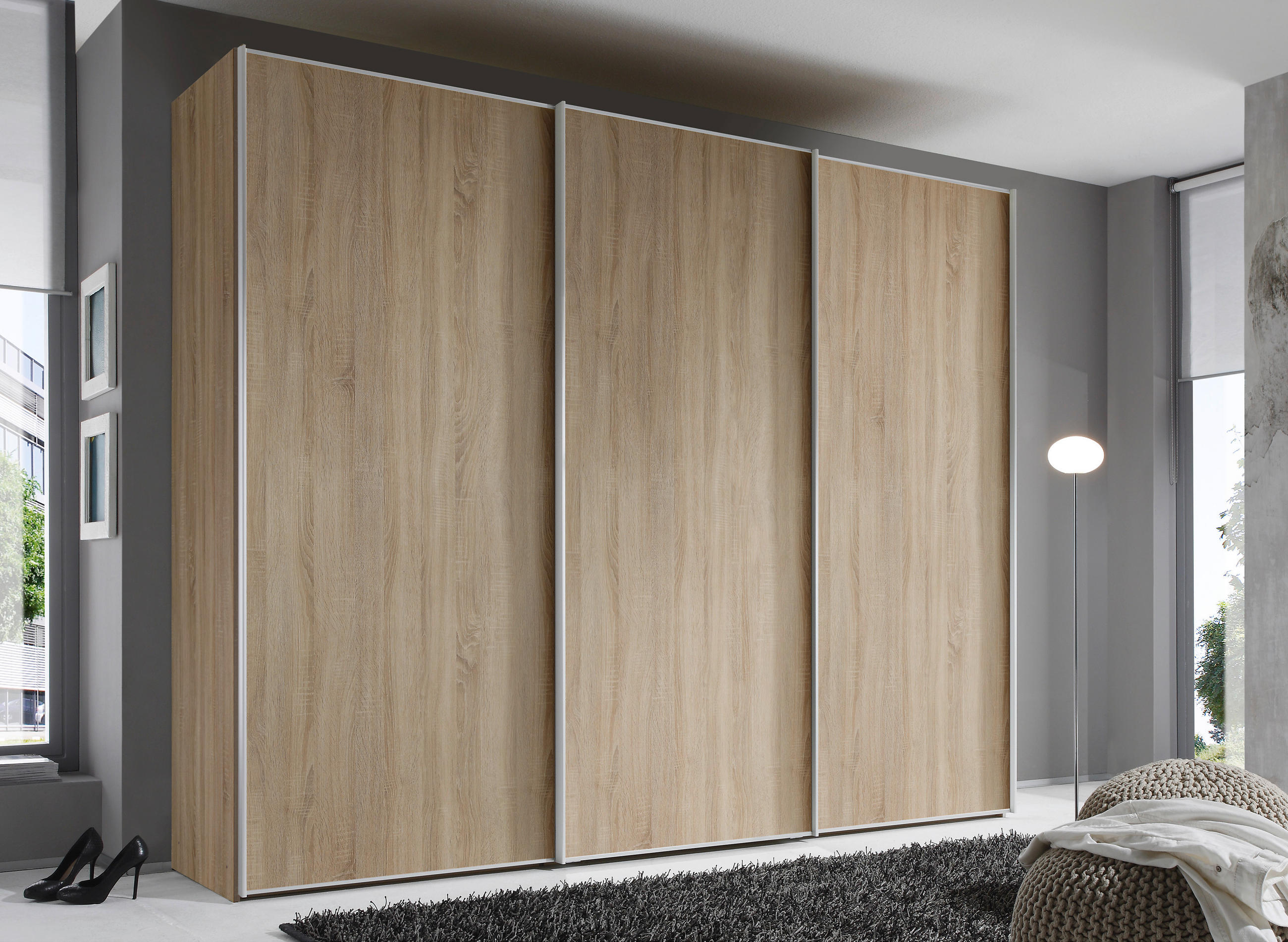 SCHWEBETÜRENSCHRANK in Sonoma Eiche  - Alufarben/Sonoma Eiche, Design, Holzwerkstoff/Metall (280/222/68cm) - Moderano