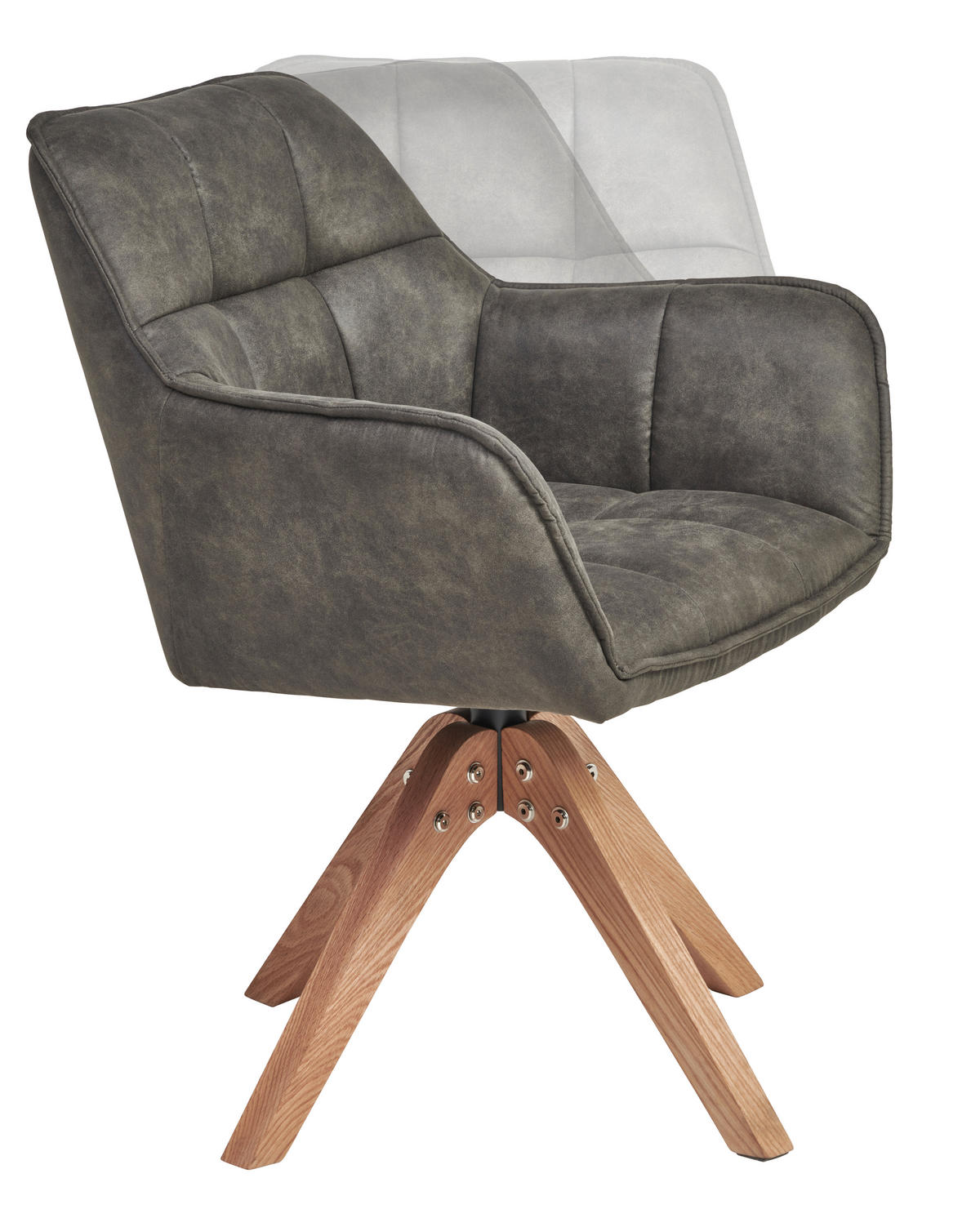 ARMLEHNSTUHL  Sitzfläche 360° drehbar, inklusive Armlehnen Webstoff  - Eichefarben/Grau, Basics, Holz/Textil (61/85/63cm) - MID.YOU