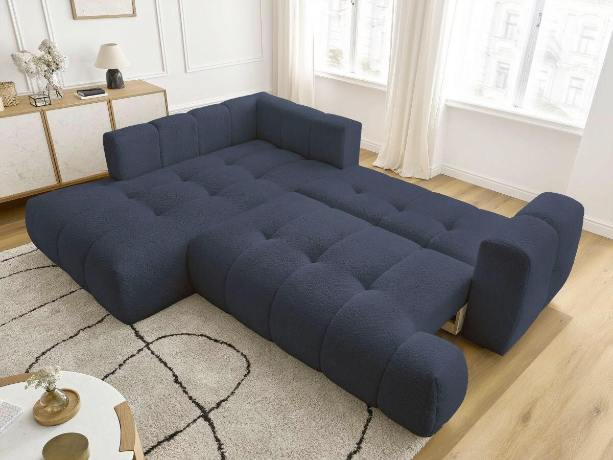 ECKSCHLAFSOFA FUJI Bouclé Dunkelblau  inkl.  - Schwarz/Dunkelblau, MODERN, Kunststoff/Textil (204/282cm)