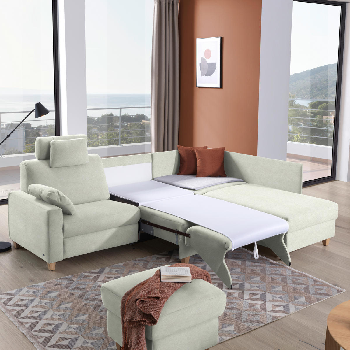 ECKSOFA in Flachgewebe Silberfarben  261/203 cm  - Eichefarben/Silberfarben, KONVENTIONELL, Holz/Textil (261/203cm) - Sedda
