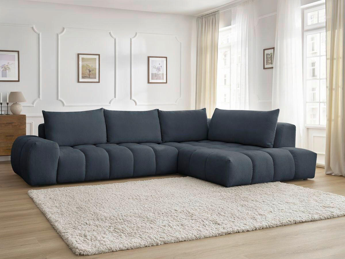 ECKSOFA Ottomane rechts  EVEREST Dunkelblau Struktur  - Schwarz/Dunkelblau, MODERN, Kunststoff/Textil (352/210cm) - Livetastic