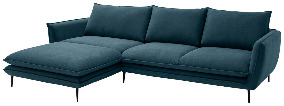ECKSOFA Petrol Webstoff  - Petrol/Schwarz, KONVENTIONELL, Textil/Metall (196/304cm) - Hom`in