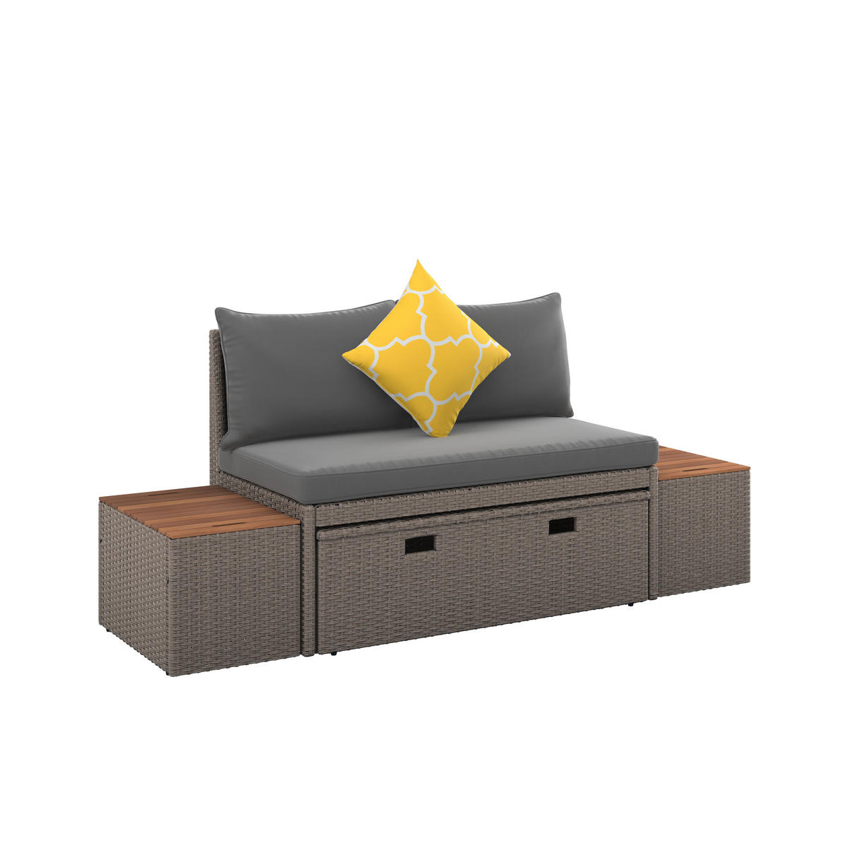 TERASOVÁ SEDACÍ SOUPRAVA dřevo, kov, plast, textil - šedá/hnědá, Moderní, kov/dřevo (113/72/62,5cm) - Ambia Garden