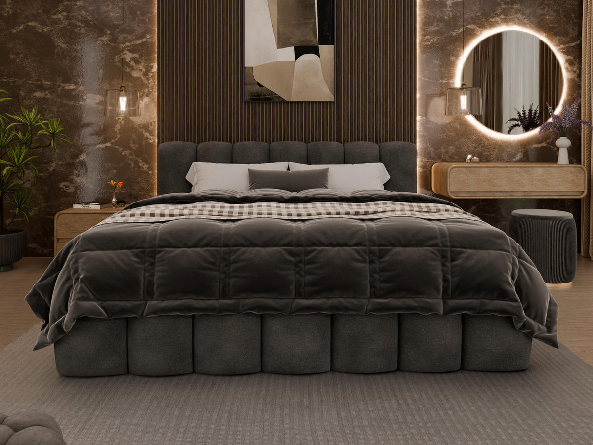 LIT REMBOURRÉ 180/200 cm  in Graphitfarben  - Birkefarben/Schwarz, Trend, Holz/Kunststoff (180/200cm) - Esposa