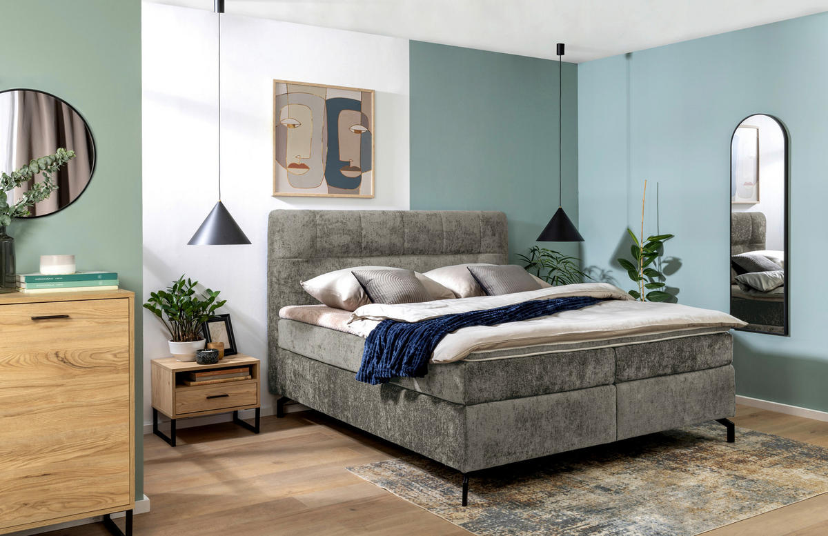 BOXSPRINGBETT 180/200 cm  in Grau  - Schwarz/Grau, Design, Textil/Metall (180/200cm) - Esposa