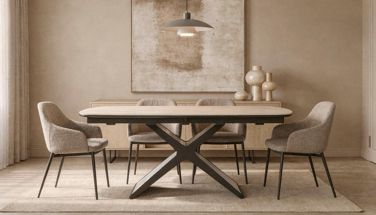 ESSTISCH 200-280/98/76 cm  Metall, Glas, Keramik ausziehbar rechteckig Schwarz, Taupe  - Taupe/Schwarz, Design, Glas/Keramik (200-280/98/76cm) - Belluti