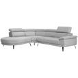 ECKSOFA in Velours Hellgrau  - Hellgrau/Schwarz, Design, Textil/Metall (264/299cm) - Novel