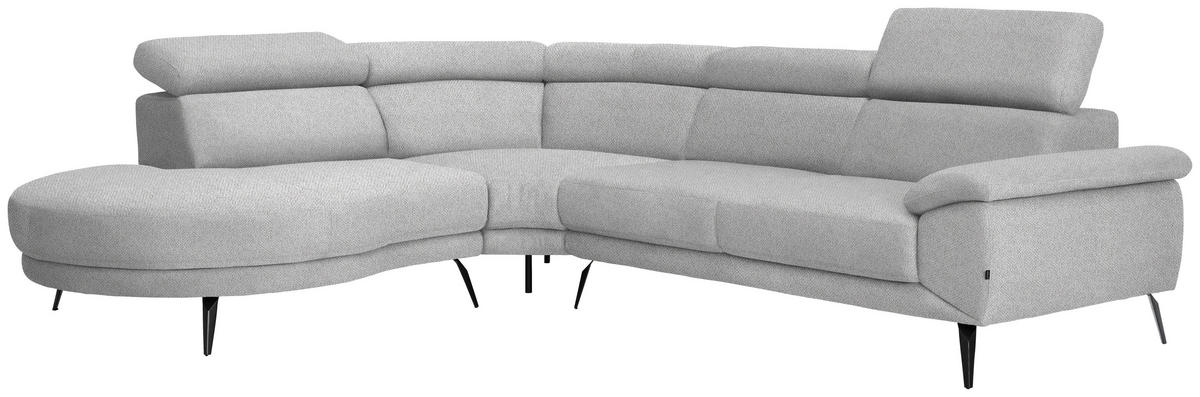 ECKSOFA Hellgrau Velours  - Hellgrau/Schwarz, Design, Textil/Metall (264/299cm) - Novel