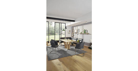 ECKBANK 171/236 cm in Graphitfarben, Edelstahlfarben - Edelstahlfarben/Dunkelgrau, Design, Leder/Metall (171/236cm) - Dieter Knoll