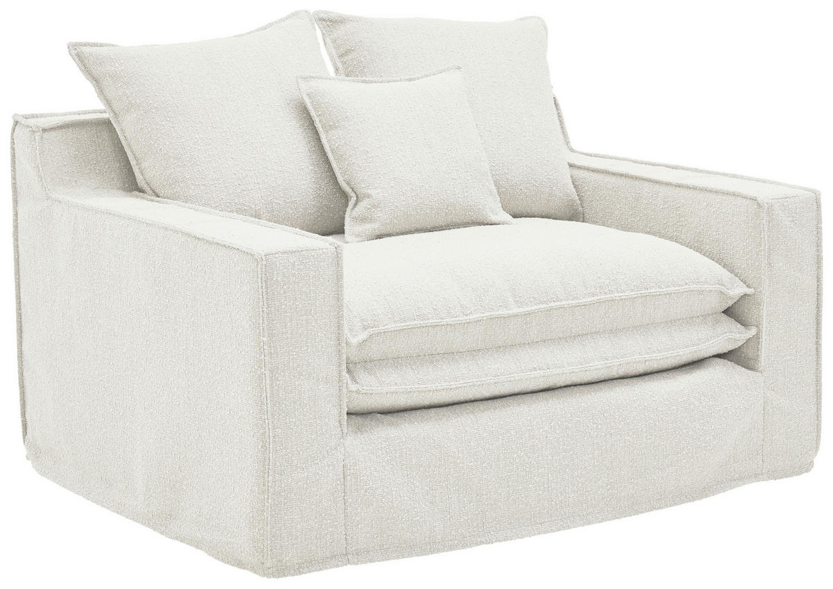 HUSSEN-SESSEL in Bouclé Weiss  - Weiss/Schwarz, Trend, Kunststoff/Textil (129/92/105cm) - Livetastic