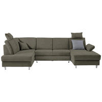 WOHNLANDSCHAFT in Struktur Braun  - Silberfarben/Braun, Konventionell, Holz/Textil (186/322/167cm) - Cantus