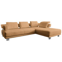 ECKSOFA in Echtleder Currygelb  297/214 cm  - Chromfarben/Currygelb, Natur, Leder/Metall (297/214cm) - Valdera