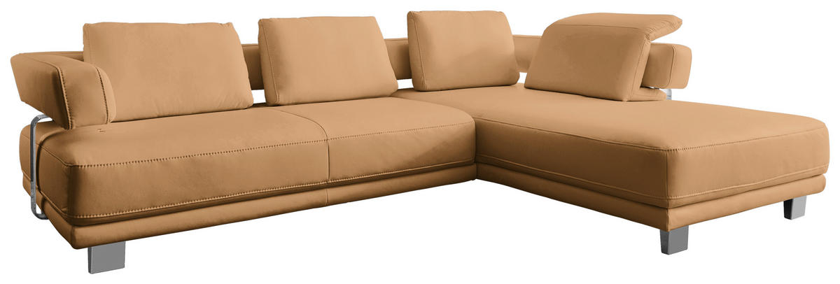 ECKSOFA in Echtleder Currygelb  297/214 cm  - Chromfarben/Currygelb, Natur, Leder/Metall (297/214cm) - Valdera