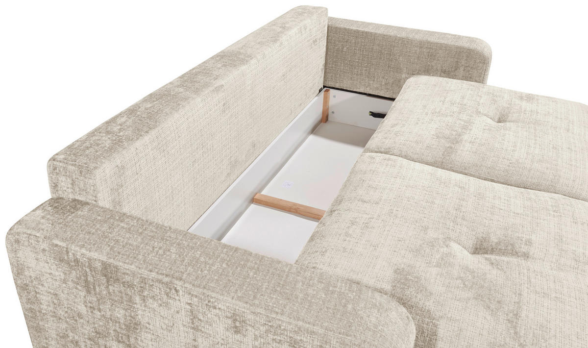 SCHLAFSOFA  mit Schlafen auf Sitzhöhe, Rücken echt, Armteil links, Armteil rechts Chenille Beige  - Beige/Schwarz, KONVENTIONELL, Kunststoff/Textil (235/88/120cm) - MID.YOU