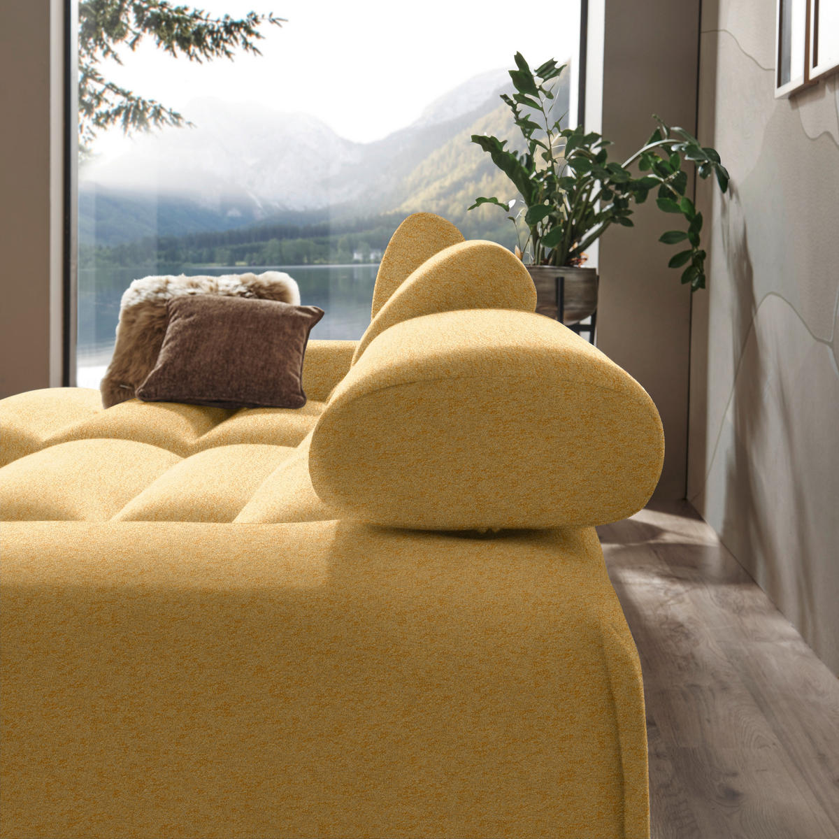 ECKSOFA in Velours Currygelb  - Currygelb, Natur, Holz/Textil (150/329cm) - Lomoco