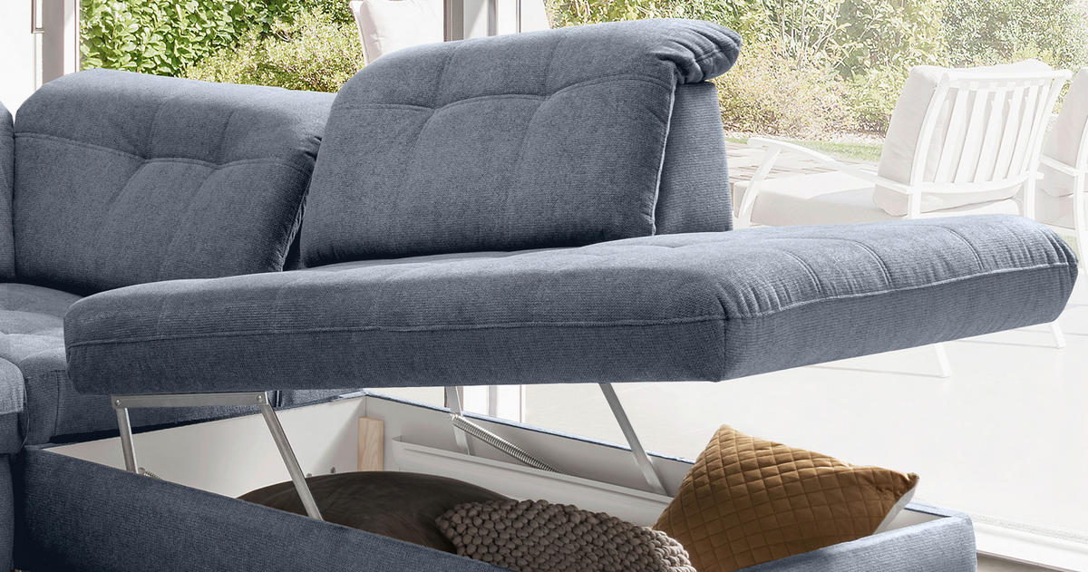 WOHNLANDSCHAFT in Chenille Hellblau  - Schwarz/Hellblau, Modern, Textil/Metall (184/387/252cm) - Livetastic