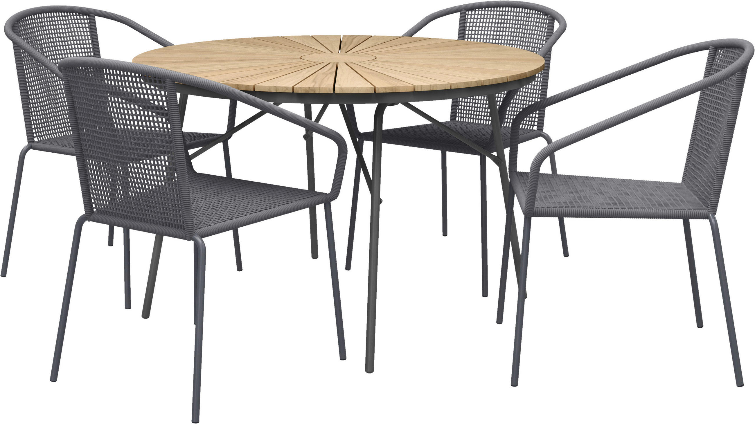 GARTENTISCHGRUPPE Teakholz vollmassiv Aluminium  - Dunkelgrau/Anthrazit, Natur, Holz/Kunststoff (160/160/74cm) - Gardenson