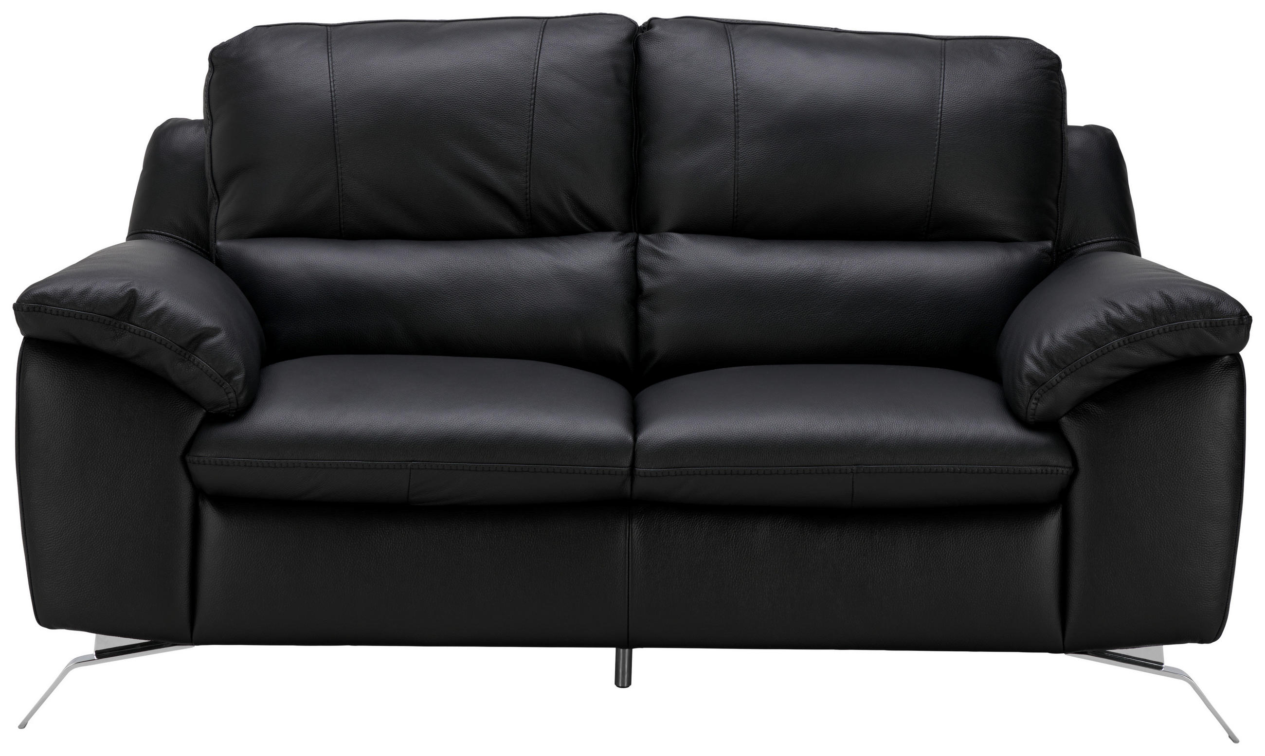 2,5-SITZER Kombination Echtleder/Lederlook Schwarz  - Silberfarben/Schwarz, Design, Leder/Metall (216/97/95-151cm) - Livetastic