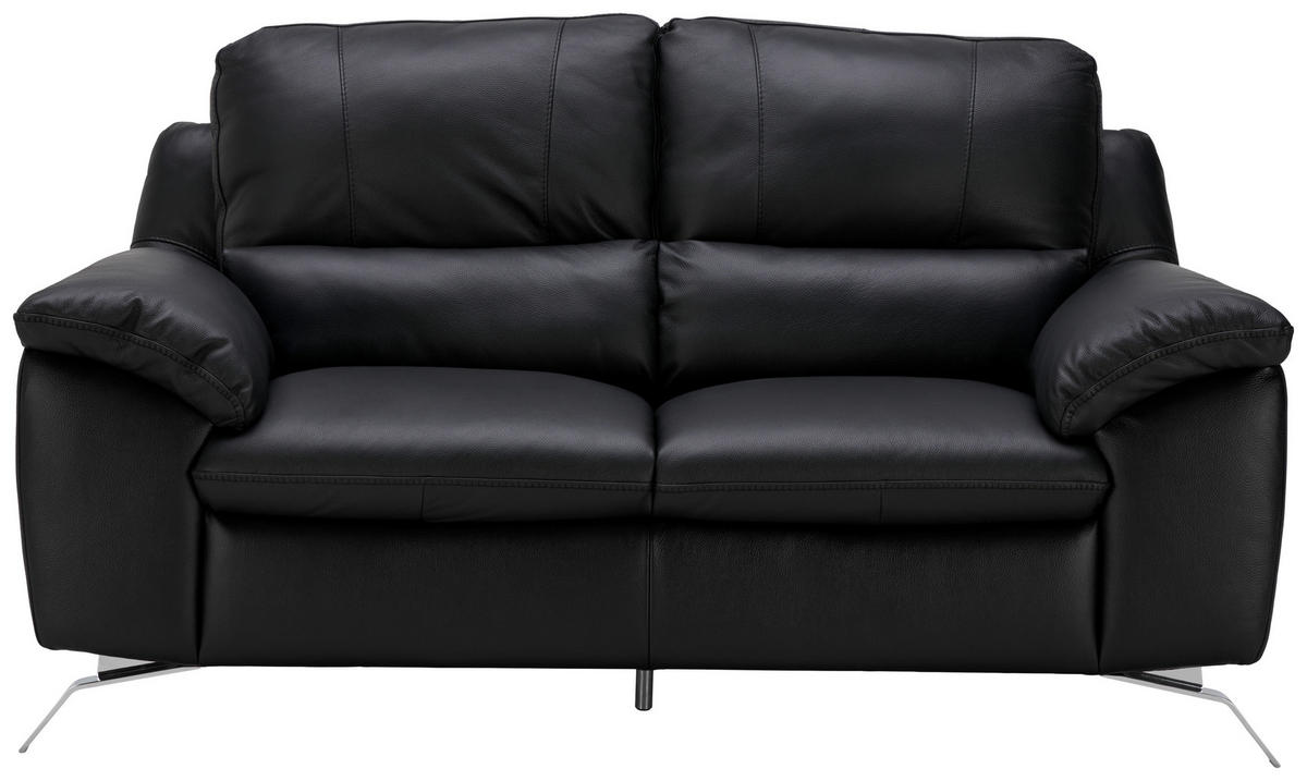 2,5-SITZER Kombination Echtleder/Lederlook Schwarz  - Silberfarben/Schwarz, Design, Leder/Metall (216/97/95-151cm) - Livetastic