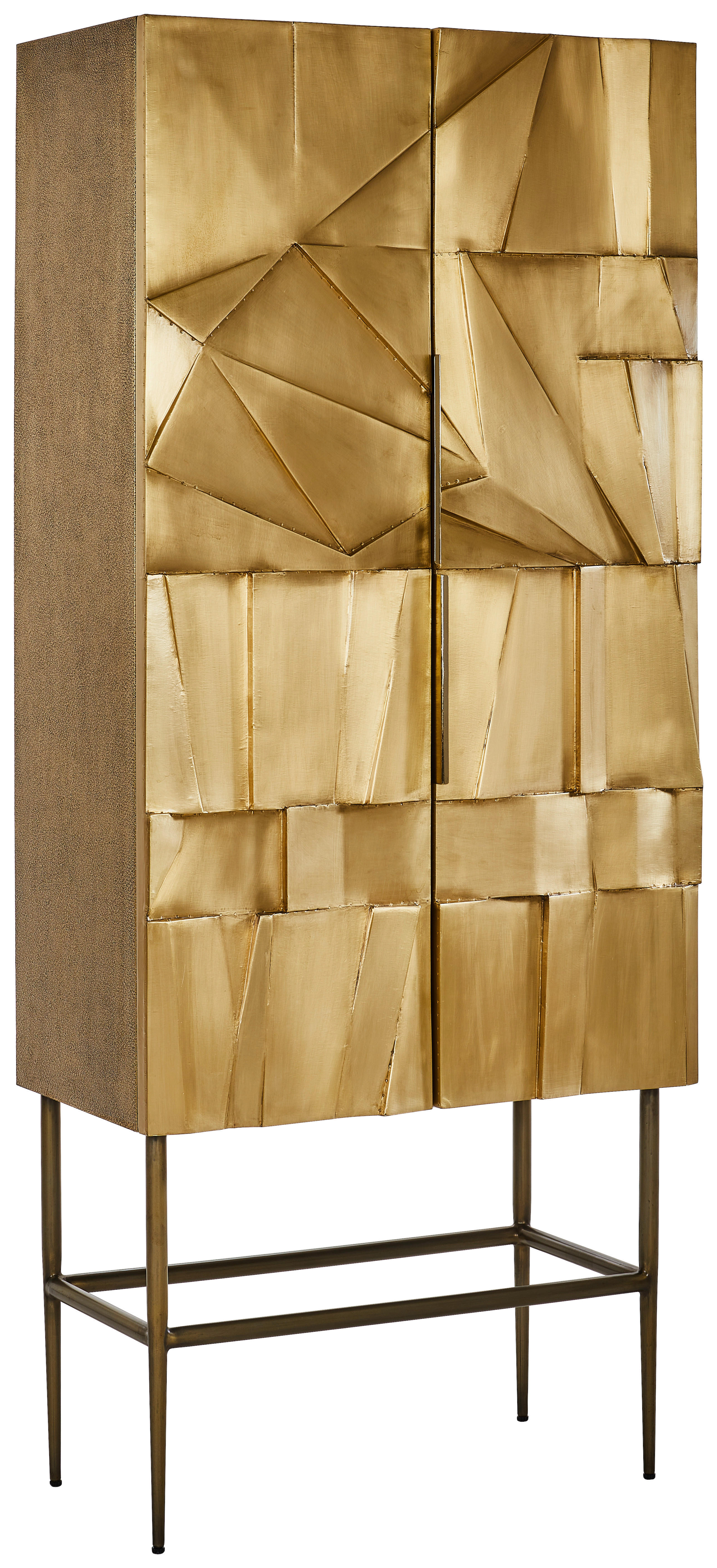 HÖG BYRÅ  i 75/180/40 cm  - ljusbrun/mässingsfärgad, Trend, metall/trämaterial (75/180/40cm) - Ambia Home