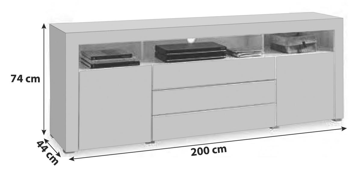 SIDEBOARD 200/74/44 cm  - vit/aluminiumfärg, Modern, trämaterial (200/74/44cm) - Livetastic