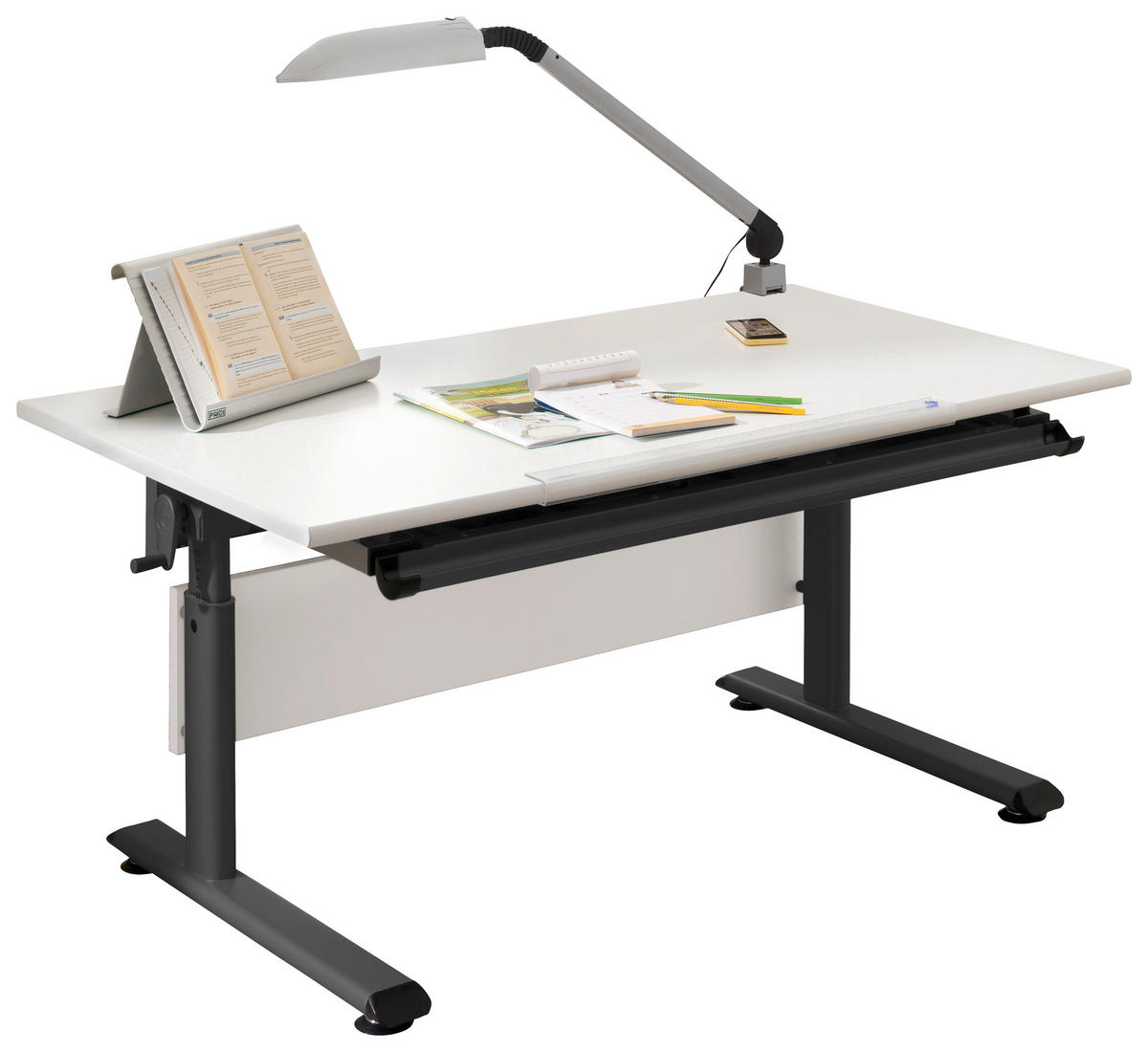 JUGENDSCHREIBTISCH 120/70/53-79 cm  in Schwarz, Weiss  - Weiss/Schwarz, Konventionell, Holzwerkstoff/Metall (120/70/53-79cm) - Paidi