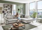 ECKSOFA Ecru Cord, Velours  - Ecru/Schwarz, Design, Textil/Metall (197/291cm) - Beldomo Style