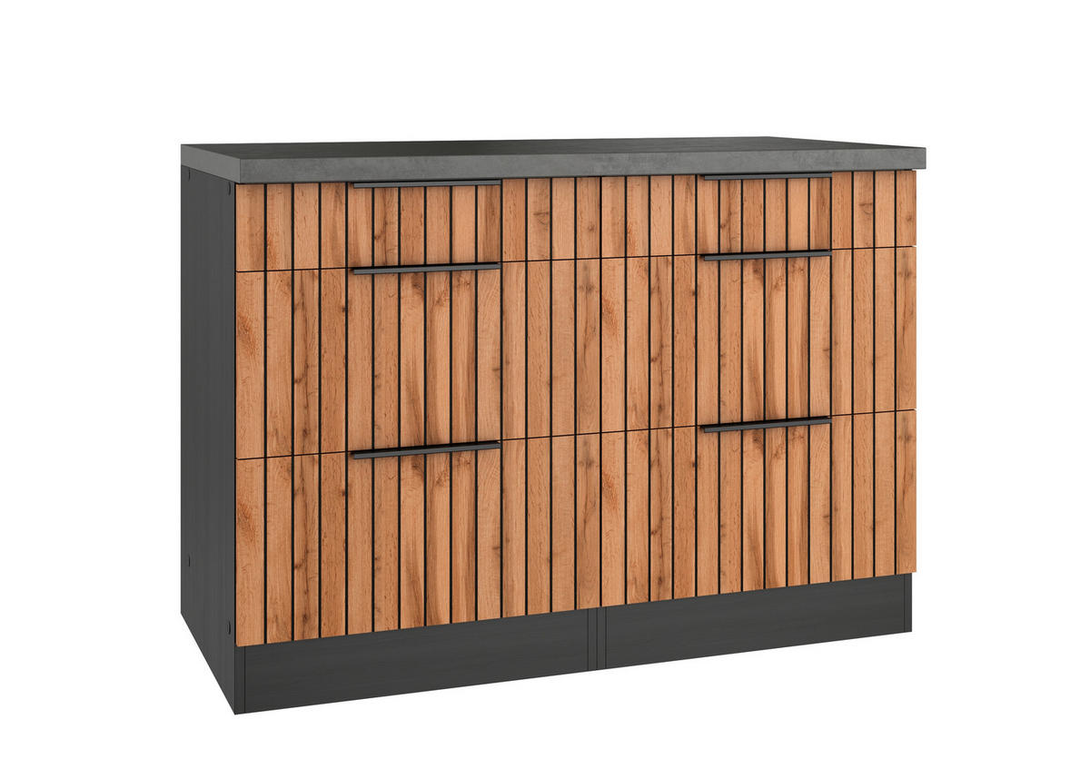 SCHUBKASTENUNTERSCHRANK 120/85/60 cm  in Graphitfarben, Eiche Wotan  - Schieferfarben/Eiche Wotan, Basics, Holzwerkstoff/Metall (120/85/60cm) - Held