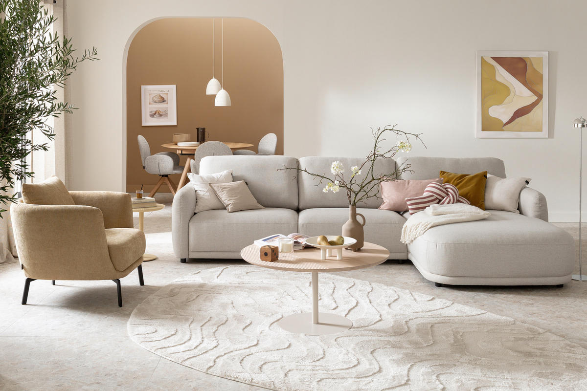 ECKSOFA  in Chenille Naturfarben  318/188 cm  - Schwarz/Naturfarben, Design, Kunststoff/Textil (318/188cm) - Schöner Wohnen