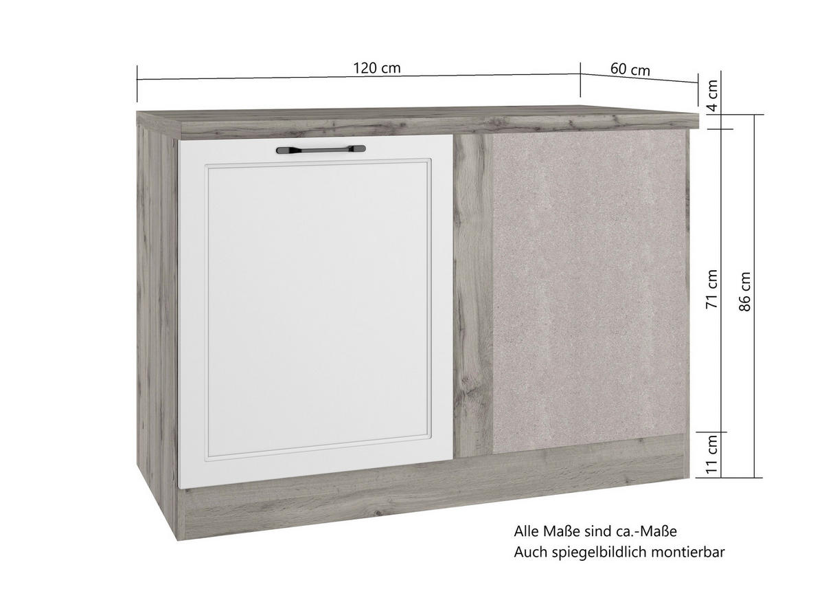 ECKUNTERSCHRANK 120/86/60 cm  in Grau, Eiche Wotan  - Eiche Wotan/Schwarz, LIFESTYLE, Holzwerkstoff/Metall (120/86/60cm) - Held