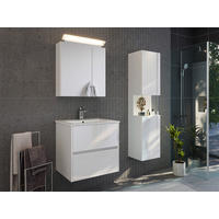 OMARA Z OGLEDALOM 60/62/17 cm  - bela/visoki sijaj, Moderno, steklo/leseni material (60/62/17cm) - MID.YOU