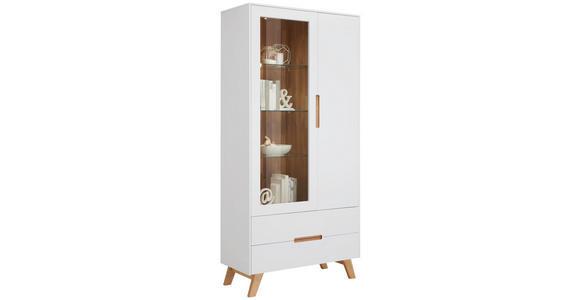 VITRINE in Weiß - Eichefarben/Weiß, Design, Glas/Holz (95/200/41cm) - Hom`in