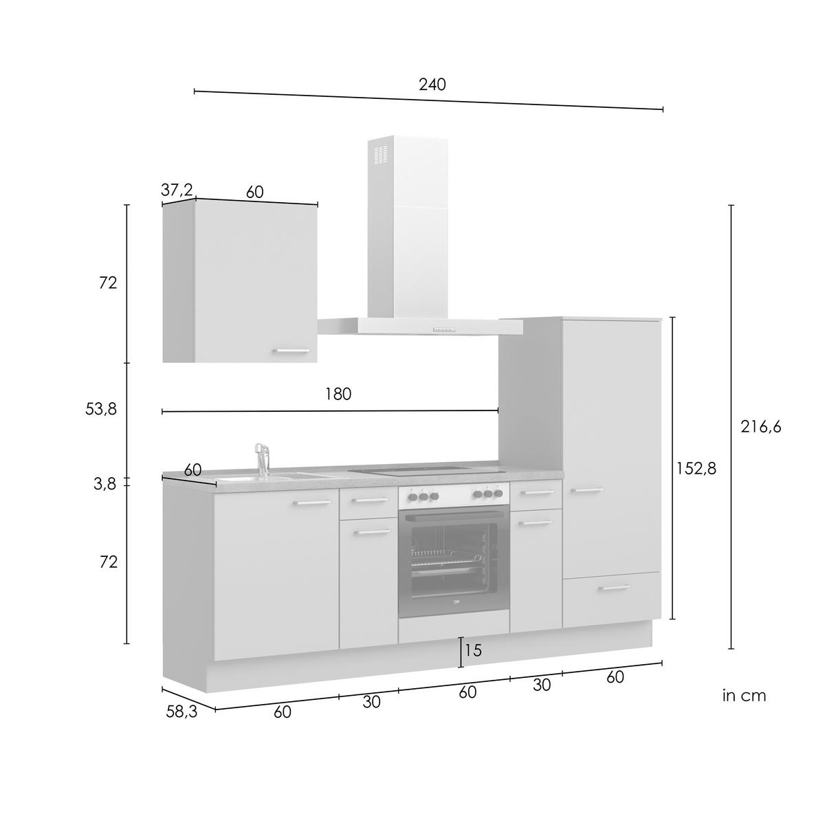 KÜCHENLEERBLOCK Frame 240 cm  in Weiß, Eichefarben  - Edelstahlfarben/Eichefarben, MODERN, Holzwerkstoff/Metall (240cm) - Nobilia