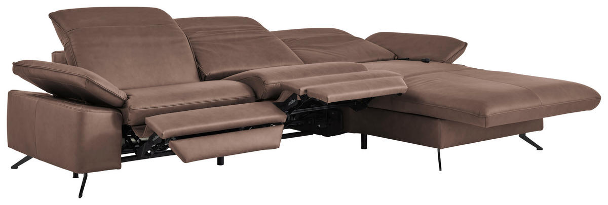 ECKSOFA Echtleder Rotbraun  - Rotbraun/Schwarz, Design, Leder/Metall (307/169cm) - Beldomo Premium