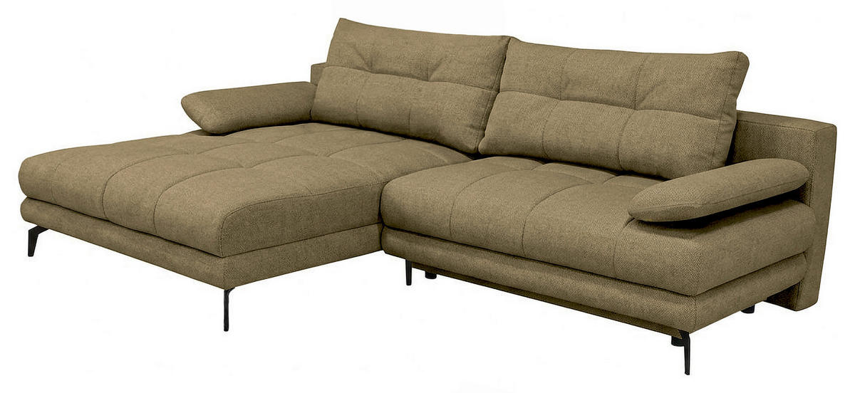 ECKSOFA Olivgrün Struktur Rückenkissen, Bettkasten, Schlaffunktion, Rücken echt, Armteilverstellung, Liegefläche im Originalstoff  - Beige/Schwarz, MODERN, Textil/Metall (181/263cm) - Carryhome