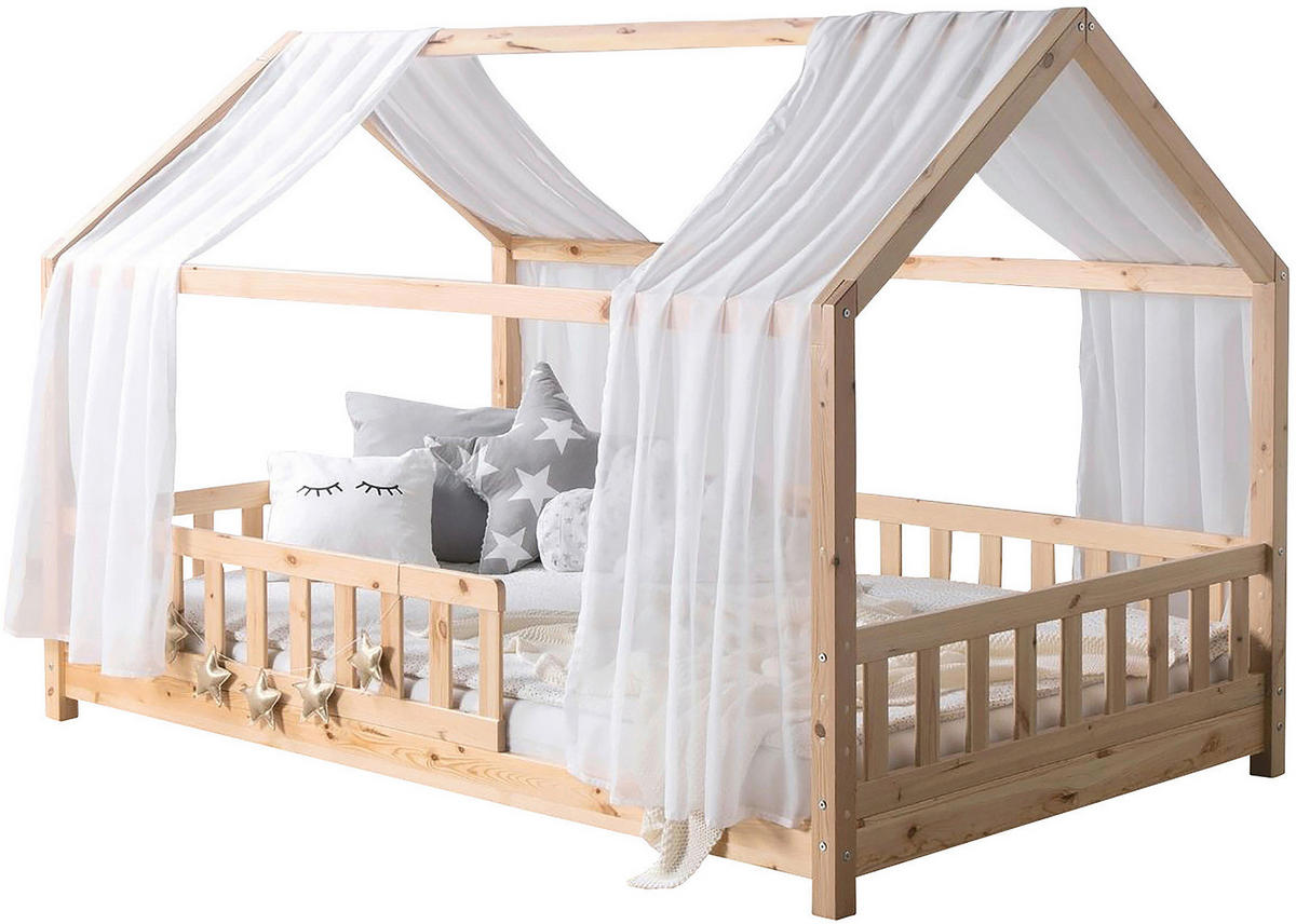 HAUSBETT 100/200 cm,  in Naturfarben, Weiß  - Naturfarben/Weiß, MODERN, Holz/Textil (100/200cm) - MID.YOU