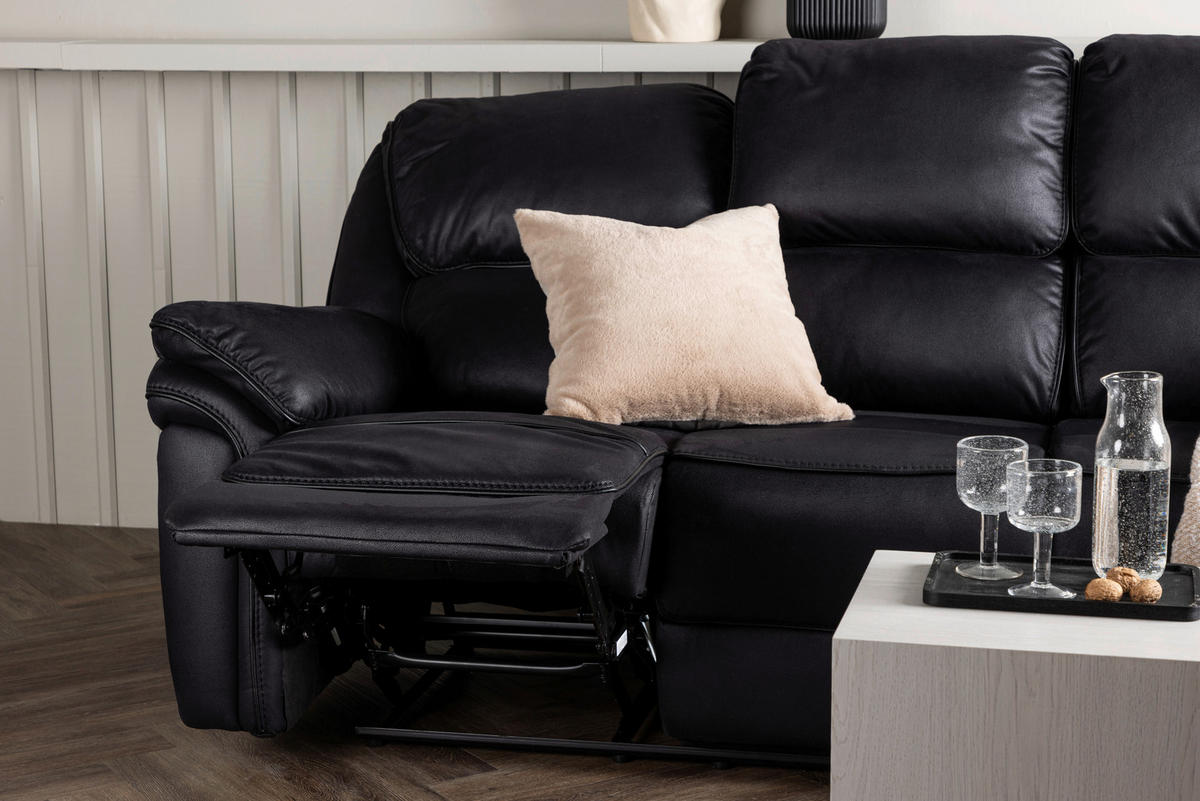 3-SITZER-SOFA in Lederlook (vegan) Schwarz  - Schwarz, Design, Kunststoff/Textil (228/103/99cm) - Livetastic