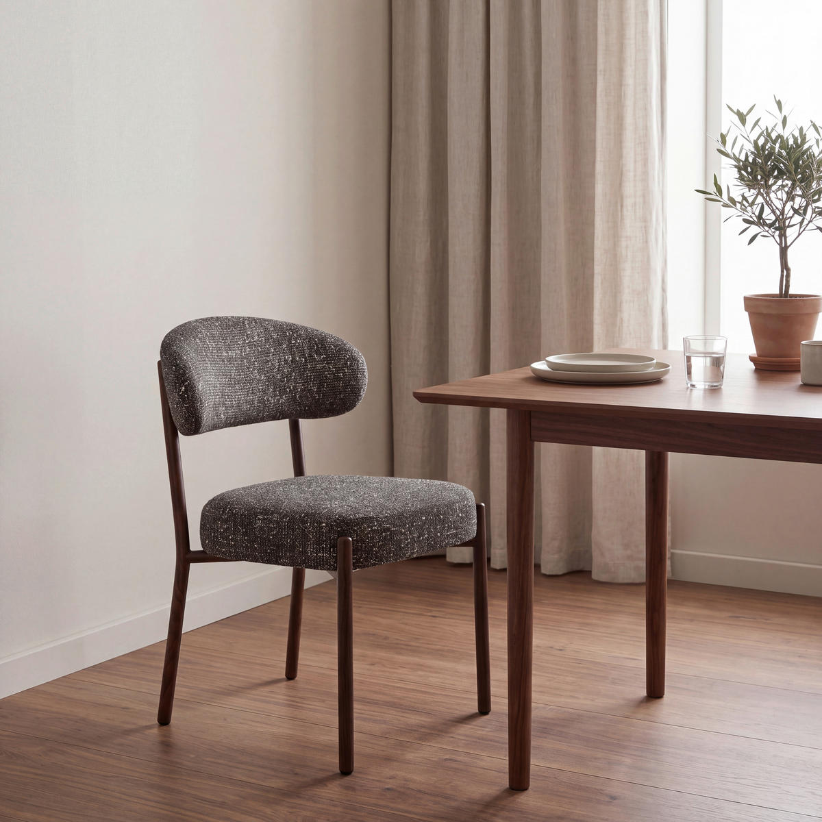 STUHL  Stoffauswahl Webstoff  Walnussfarben, Graubraun  - Graubraun/Walnussfarben, Design, Textil/Metall (56/82/58.5cm) - Milino