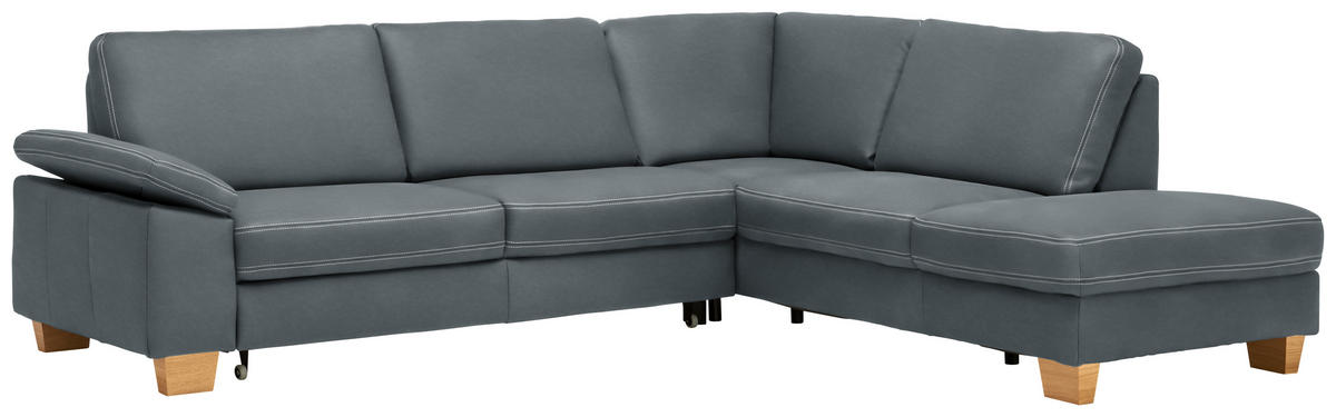 ECKSOFA Echtleder Blaugrau  - Eichefarben/Beige, Konventionell, Leder/Holzwerkstoff (274/235cm) - Beldomo Premium