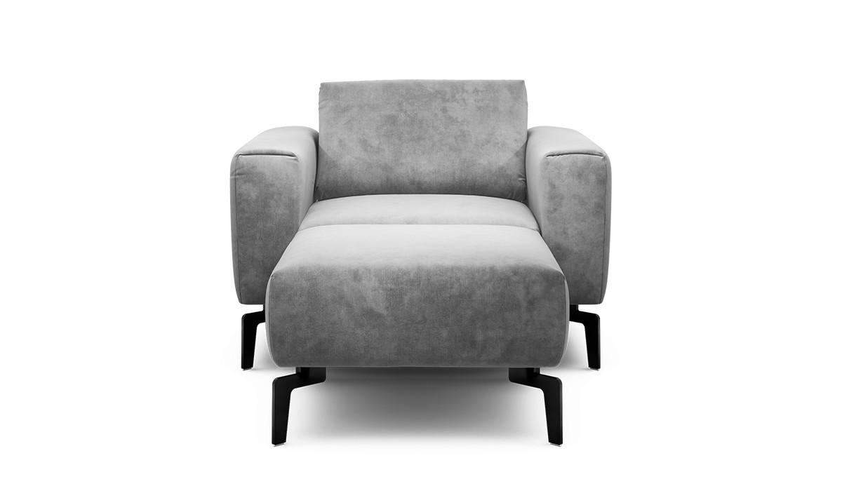 Sessel inkl. Hocker in Samt Hellgrau  - Hellgrau/Schwarz, Design, Textil/Metall (110/85/86-94cm) - SENSOO