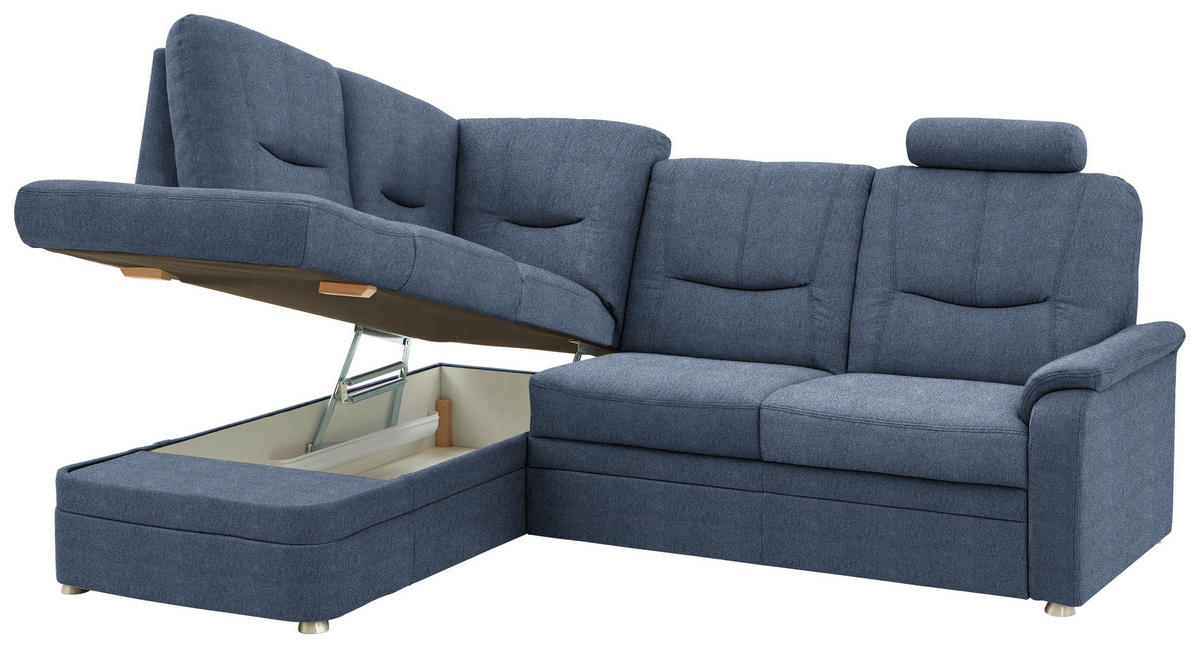 ECKSOFA Chenille Blau  - Blau/Schwarz, Konventionell, Kunststoff/Textil (185/235cm) - Beldomo Comfort
