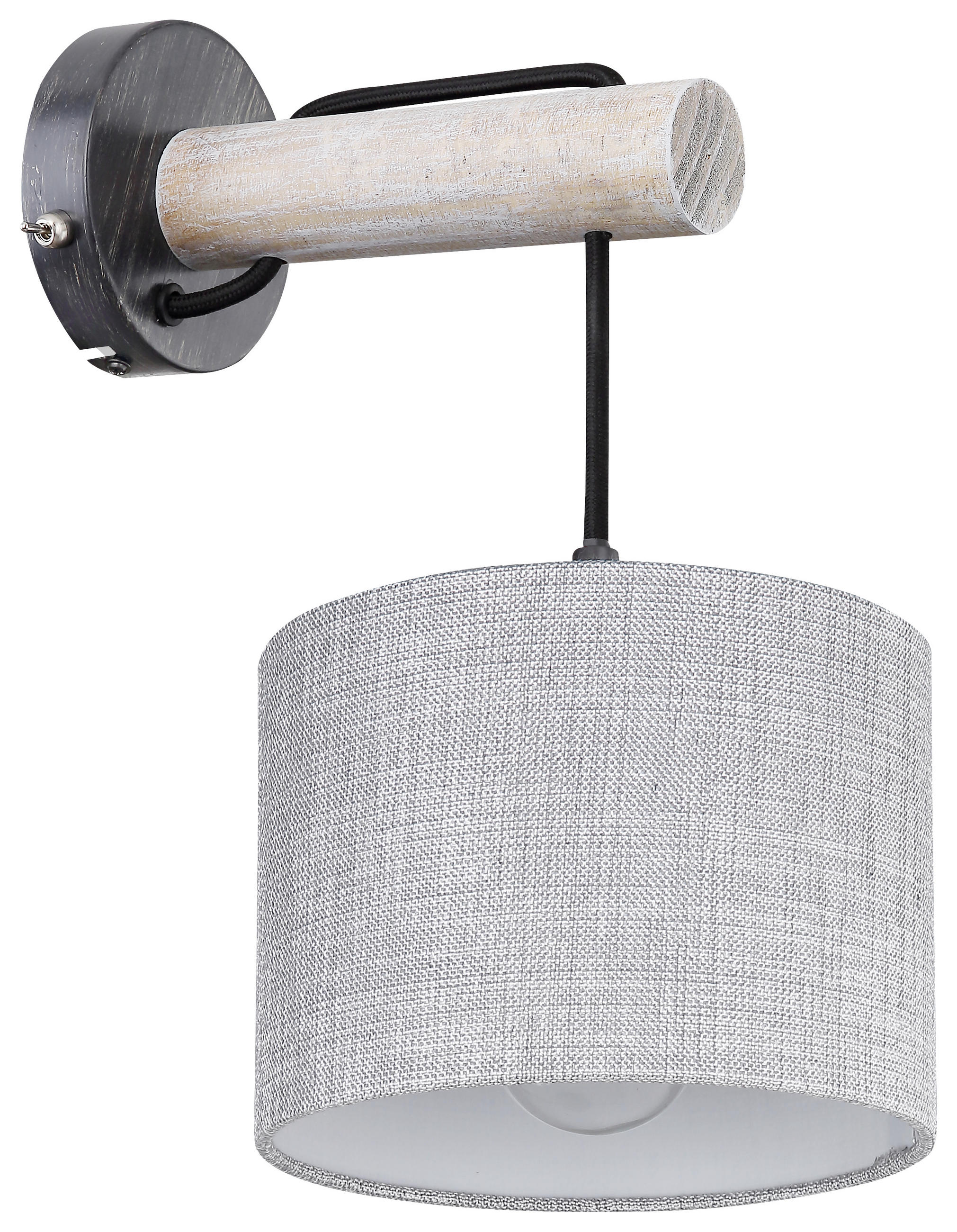 WANDLEUCHTE Roger 18/25,5/33,5 cm   - Schwarz/Grau, Natur, Holz/Textil (18/25,5/33,5cm) - Globo