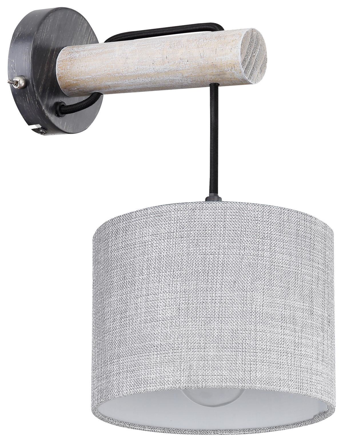 WANDLEUCHTE - Schwarz/Grau, Natur, Holz/Textil (18/25,5/33,5cm) - Globo