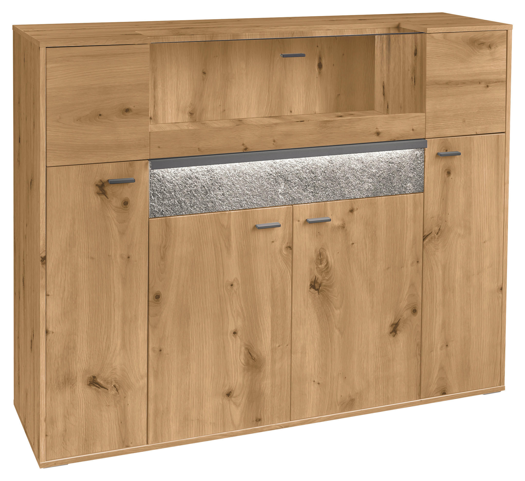HIGHBOARD  in 153,5/122,1/43,8 cm  - Dunkelgrau/Eiche Artisan, Design, Glas/Holzwerkstoff (153,5/122,1/43,8cm) - SetOne by Musterring