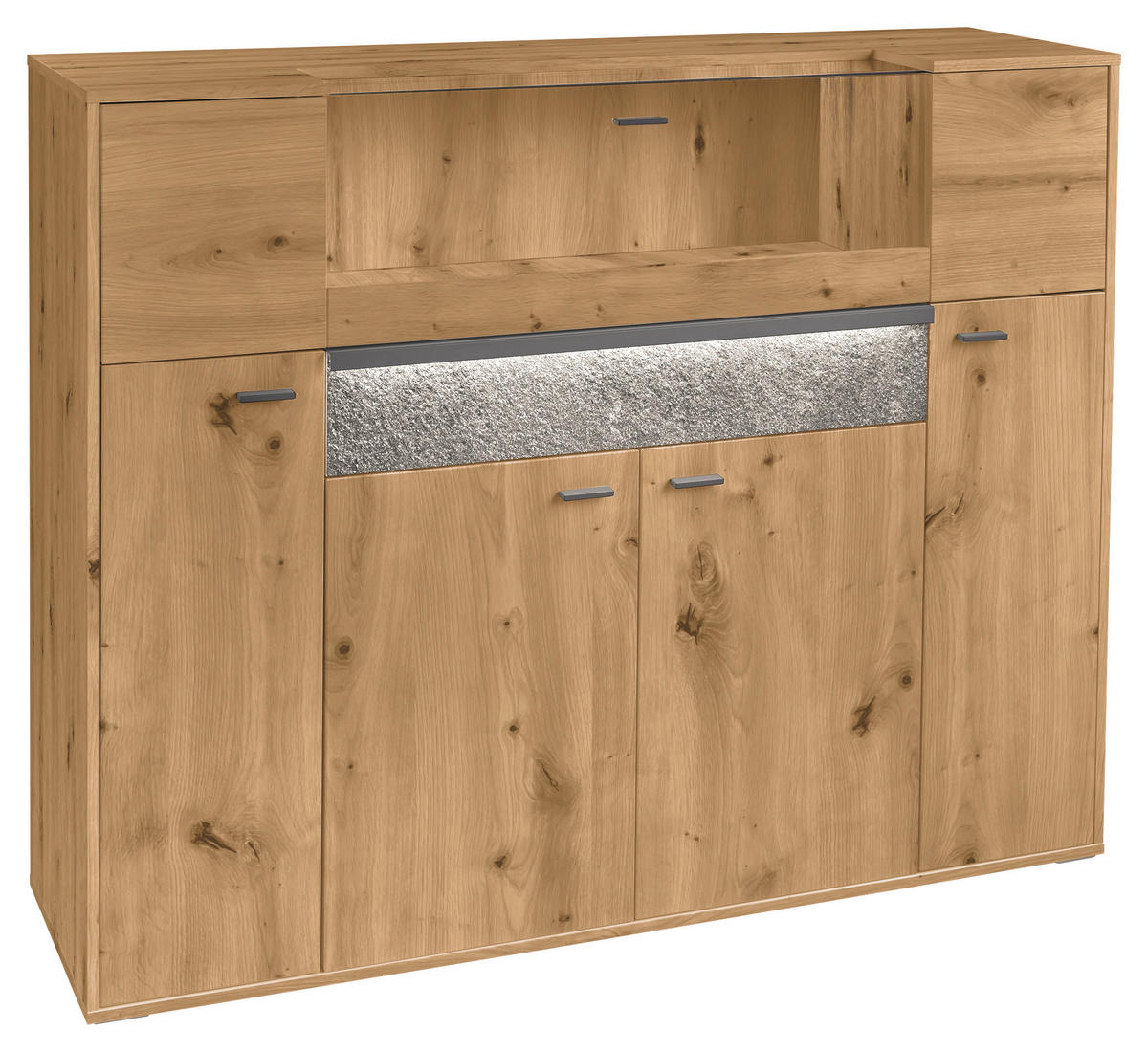 HIGHBOARD  in 153,5/122,1/43,8 cm  - Dunkelgrau/Eiche Artisan, Design, Glas/Holzwerkstoff (153,5/122,1/43,8cm) - SetOne by Musterring