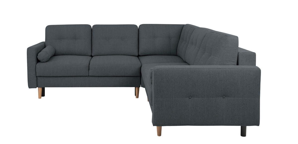 ECKSOFA in Dunkelblau  - Beige/Buchefarben, Design, Holz/Textil (242/242cm) - MID.YOU